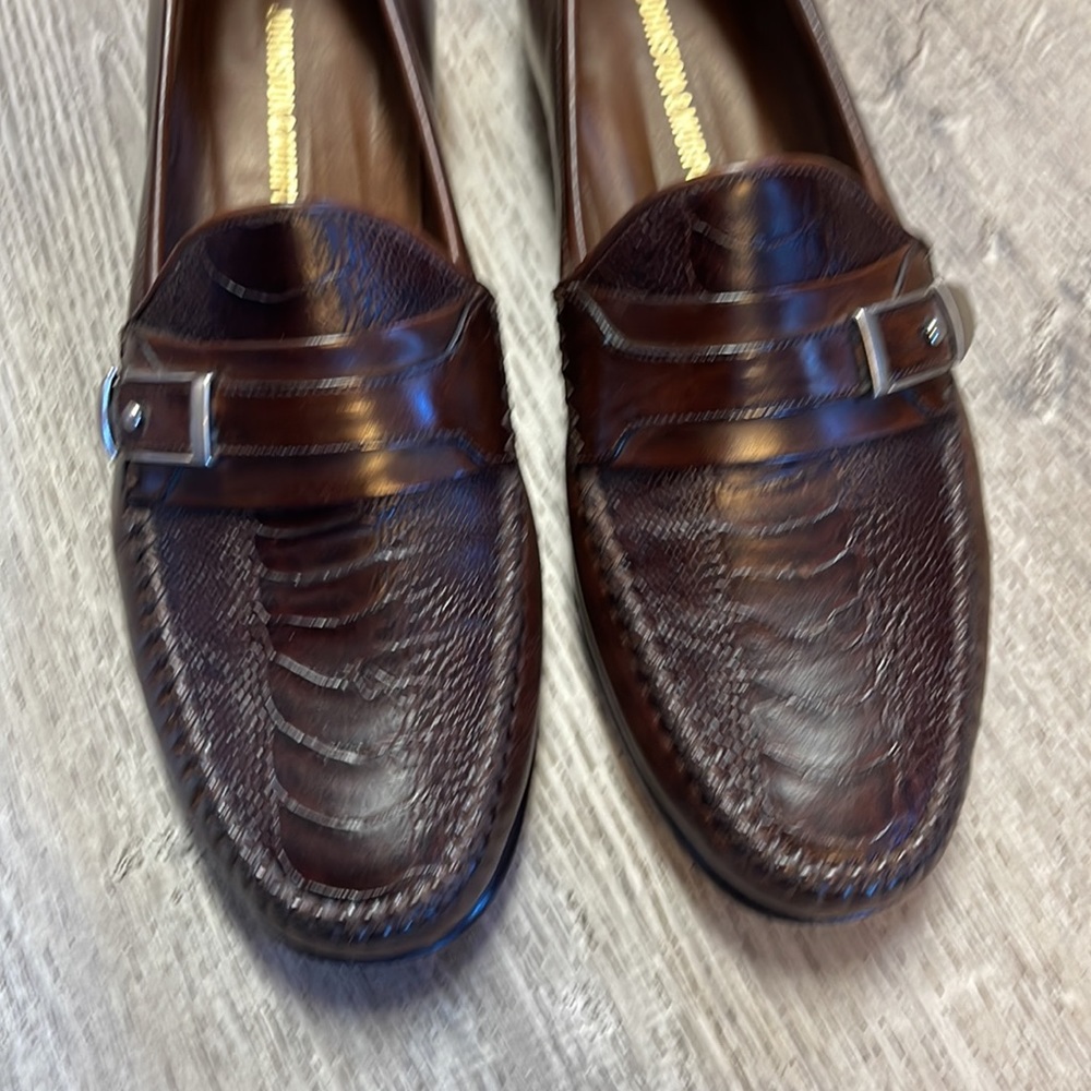 Johnston & Murphy Mens 9.5 Loafers Shoes Faux Snakeskin Brown Slip On Italy Made - Picture 2 of 10